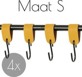 4x S-haak hangers - Handles and more® | OKERGEEL - maat S (Leren S-haken - S haken - handdoekkaakje - kapstokhaak - ophanghaken)