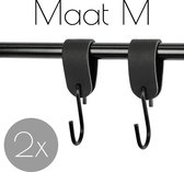 2x Leren S-haak hangers - Handles and more® | ZWART - maat M  (Leren S-haken - S haken - handdoekkaakje - kapstokhaak - ophanghaken)