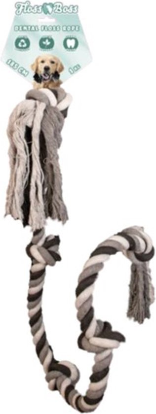 Floss Boss flostouw – zeer stevig en veilig hondenspeelgoed – hondentouw van gerecycled katoen – grijs trektouw – 145cm – 895g – 5 knopen