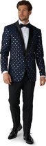 OppoSuits Goldy Dots - Heren Tuxedo Smoking met Vlinderdas - Chique -Donkerblauw- Maat EU 52
