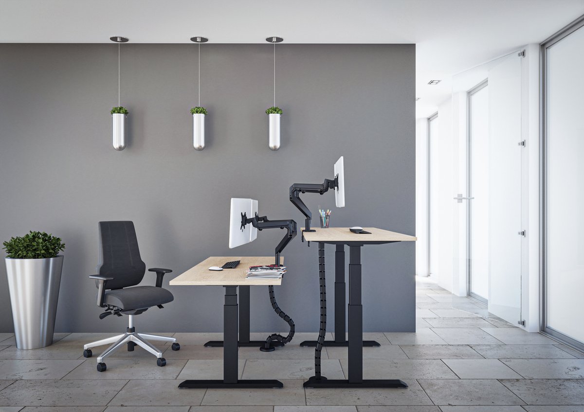 Tri-desk Premium | Elektrisch zit-sta bureau | Zwart onderstel | Wit blad | 160 x 80 cm