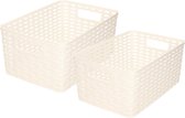 Set van 7x stuks opbergboxen/opbergmandjes rotan parel wit kunststof met inhoud 6 en 10 liter