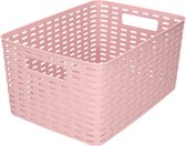 Set van 6x stuks opbergboxen/opbergmandjes rotan oud roze kunststof met inhoud 10 en 18 liter