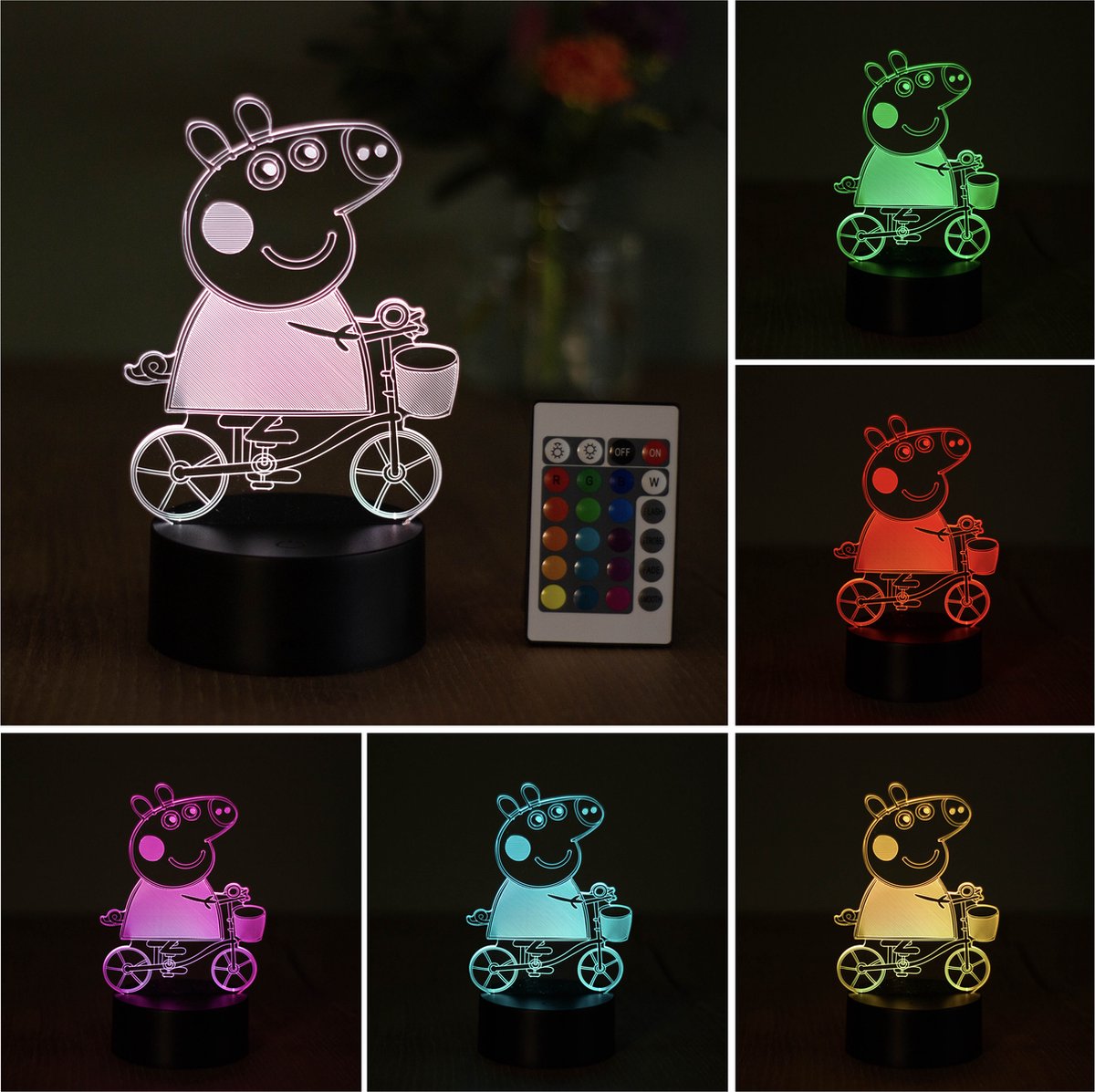 Klarigo®️ Nachtlamp – 3D LED Lamp Illusie – Peppa Pig - 16 Kleuren – Bureaulamp – Peppa de Big – Sfeerlamp – Nachtlampje Kinderen – Creative - Afstandsbediening