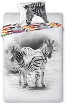 DREAMEE Dekbedovertrek Zebra's - Eenpersoons - 140x200 cm - Zwart/Wit