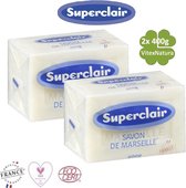 Superclair véritable savon de Marseille brut | blanc 2 x 400G | non parfumé, hypoallergénique, biodégradable