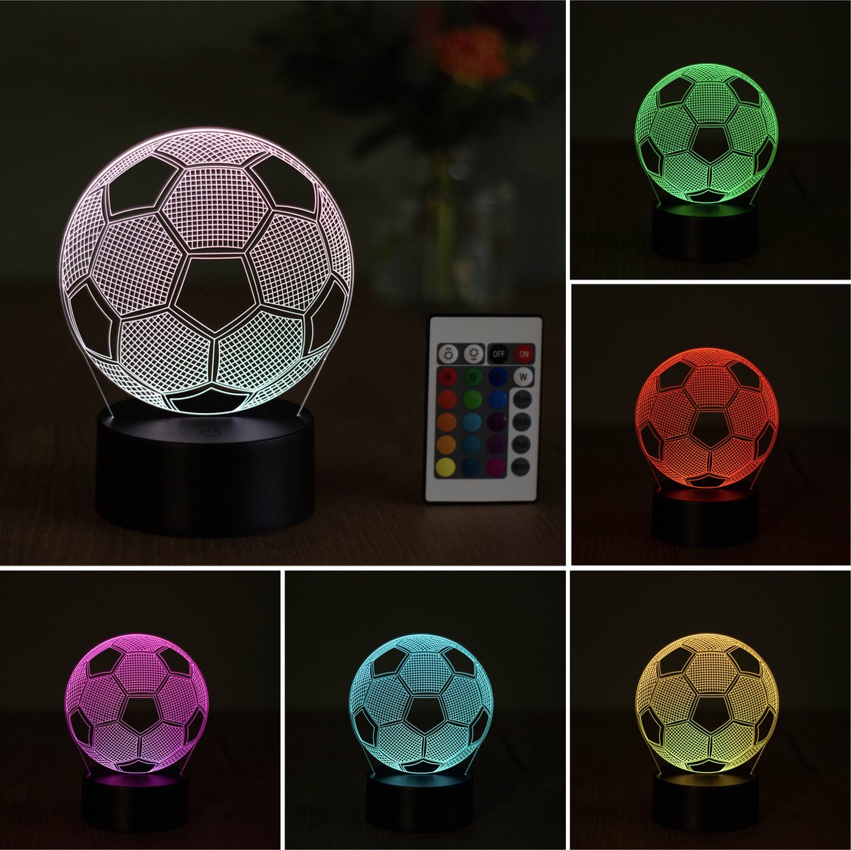 Klarigo®️ Nachtlamp – 3D LED Lamp Illusie – 16 Kleuren – Bureaulamp – Voetbal – Sfeerlamp – Nachtlampje Kinderen – Creative - Afstandsbediening - WK 2022 - WK voetbal
