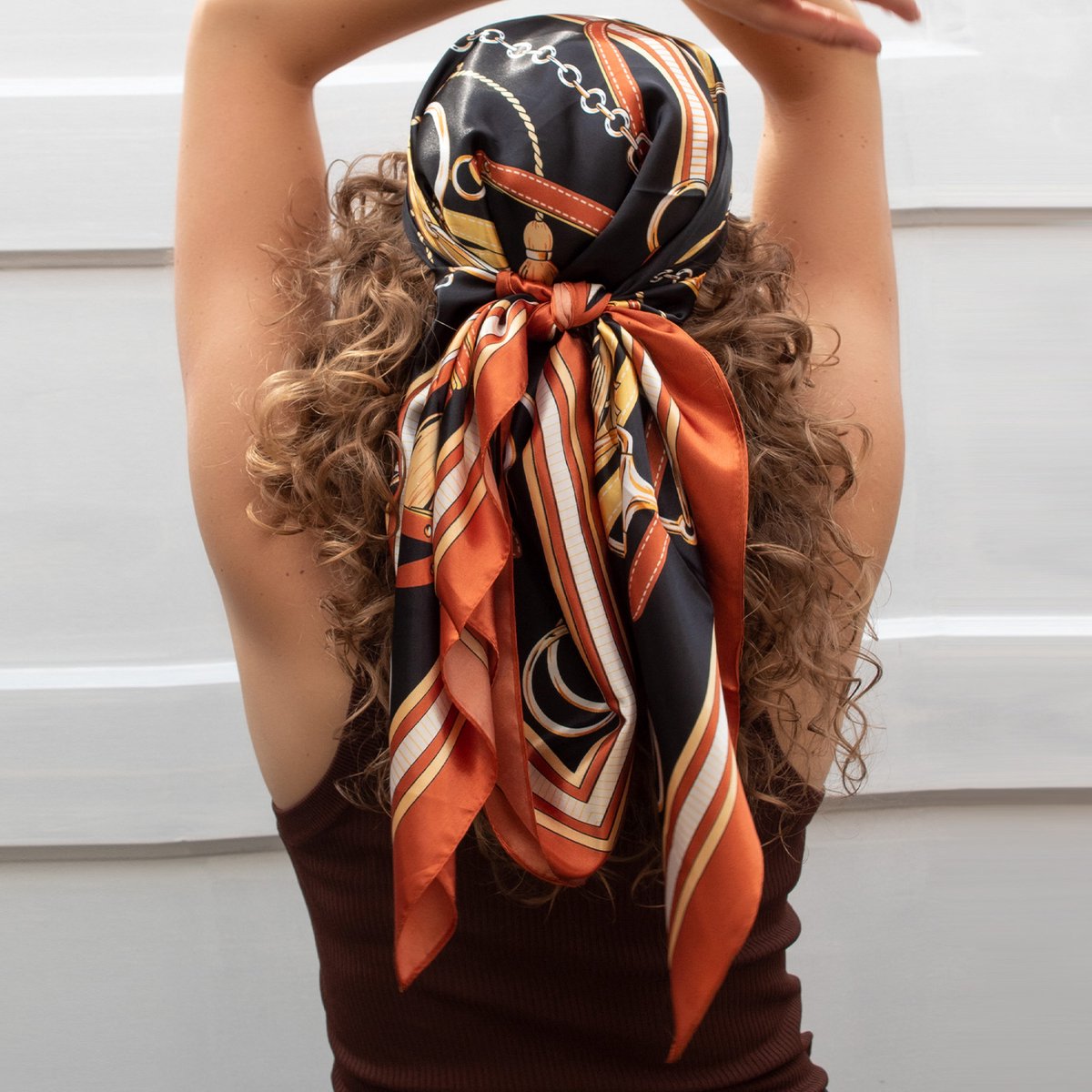 Hoofdsjaal - Satijnen Haar Sjaal - Haarband - Zwart Goud Oranje