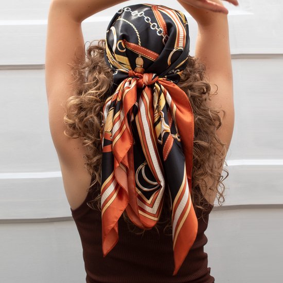 Hoofdsjaal - Satijnen Haar Sjaal - Haarband - Zwart Goud Oranje | bol.com
