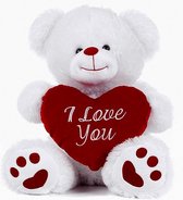 Witte Beer met Rood Hart 'I Love You' 27 cm - Valentijn pluche knuffel