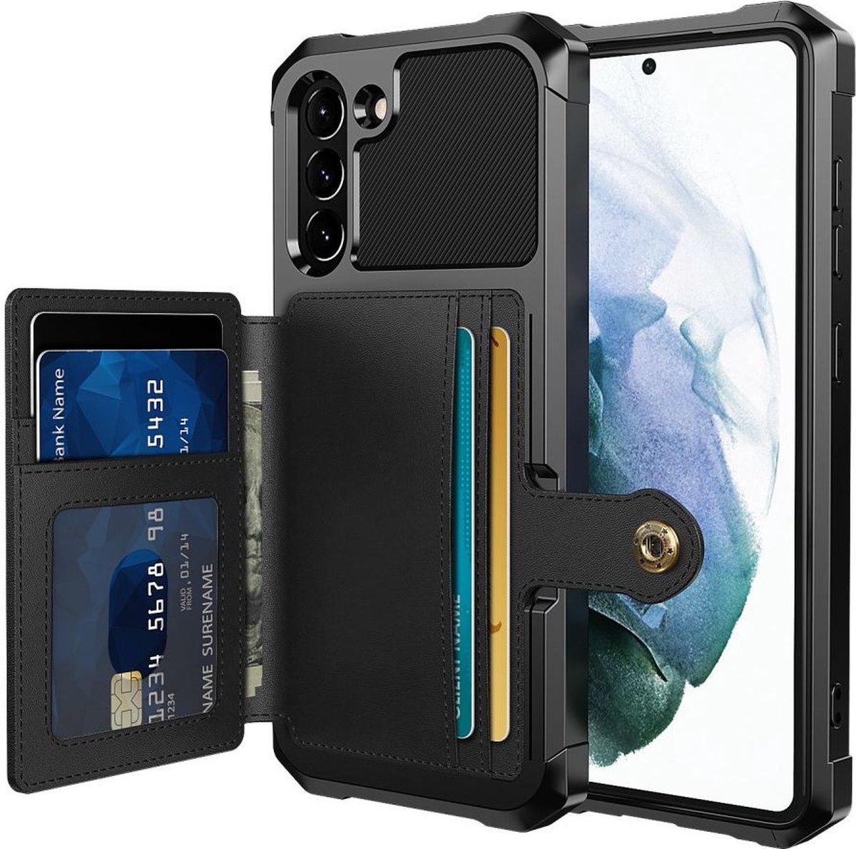 Hoesje met Kaarthouder Back Cover Zwart Geschikt voor Samsung Galaxy S21 FE