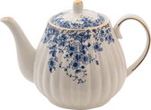 Clayre & Eef Théière 1100 ml Bleu Porcelaine Fleurs Pichet pour le thé