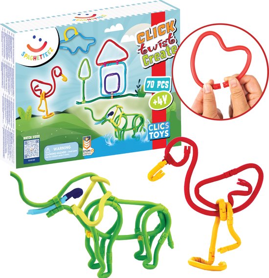 Spaghetteez 70stuks set- flexibele bouwstaafjes- speelgoed 4,5,6,7,8 jaar jongens en meisjes- knutselen meisjes jongens- constructie speelgoed- Montessori speelgoed- educatief speelgoed