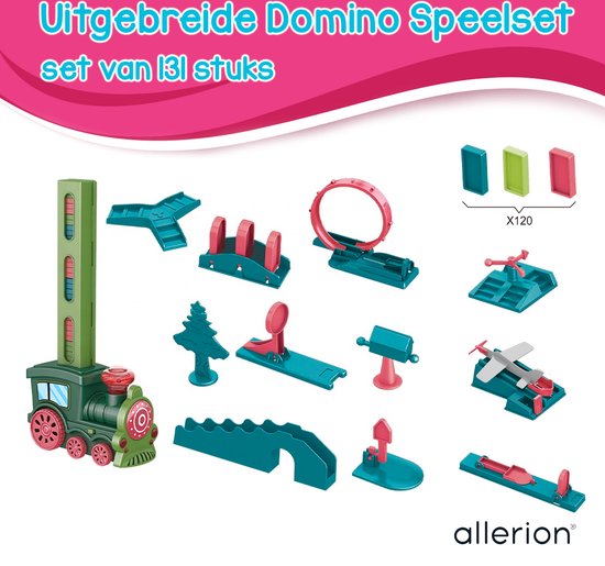 Thumbnail van een extra afbeelding van het spel Allerion Domino Set Trein – Domino Stenen Spel voor Kinderen – 120 Dominostenen en 11 Attributen – STEM Speelgoed