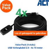Value Pack: 4x AC6010 USB Verlengkabel 2.0 - 4 x 10 meter - Los of gekoppeld te gebruiken