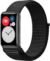Strap-it Nylon smartwatch bandje - geschikt voor Huawei Watch Fit / Huawei Watch Fit New - zwart