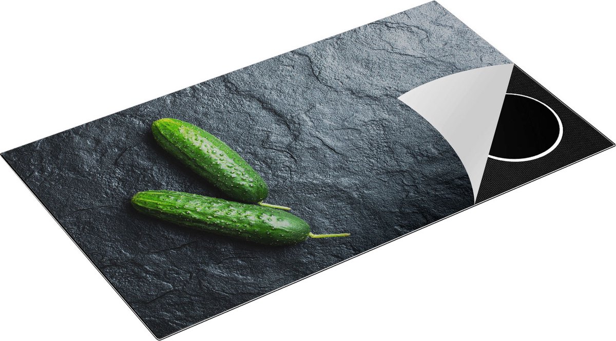 Chefcare Inductie Beschermer Twee Komkommers op Zwarte Marmer - 90x50 cm - Afdekplaat Inductie - Kookplaat Beschermer - Inductie Mat