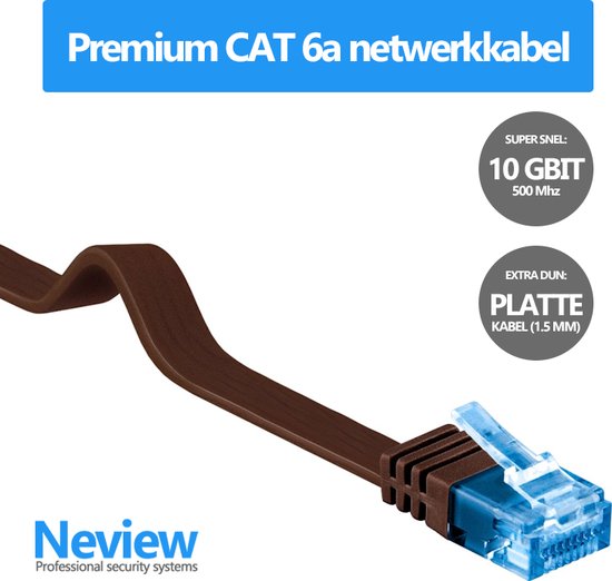 Neview - 50 cm premium platte UTP kabel - CAT 6a - 10 Gbit - 100% koper - (netwerkkabel/internetkabel)