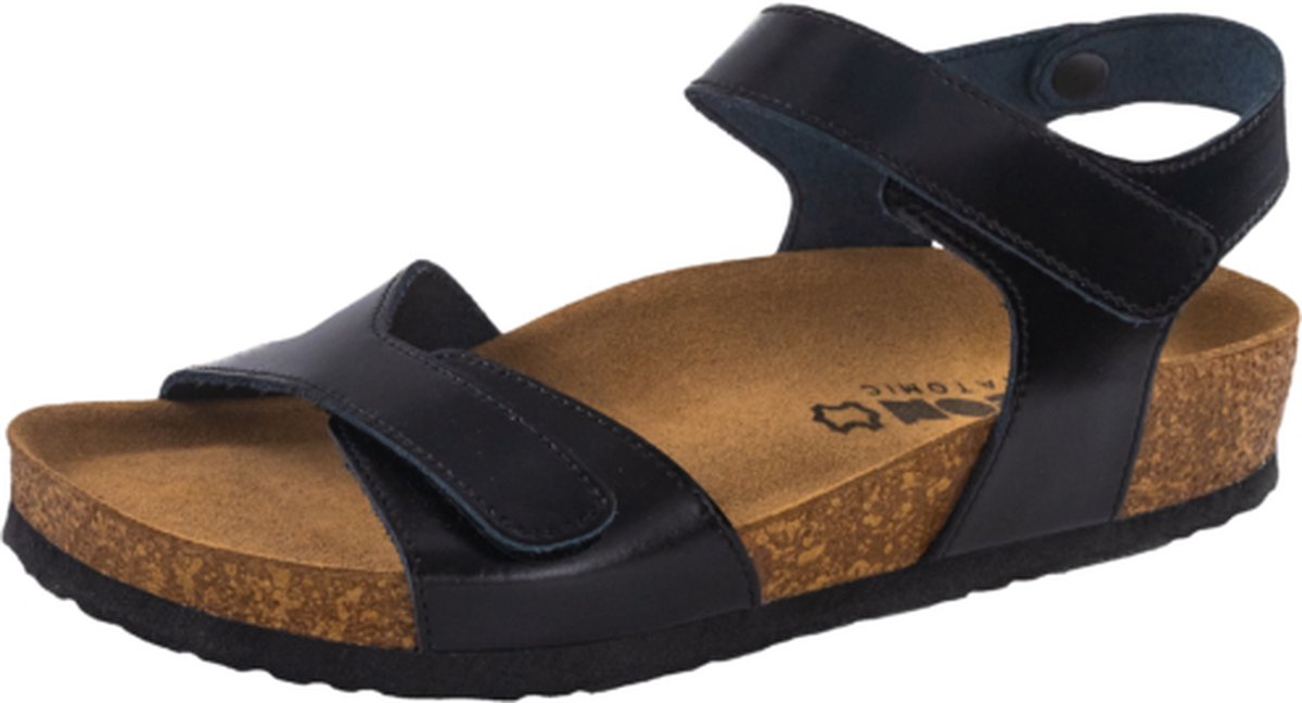 Sandalen black leather met hielriem - Leon sandals - heerlijk voetbed - leren verstelbare straps - goede prijs/kwaliteit - maat 38