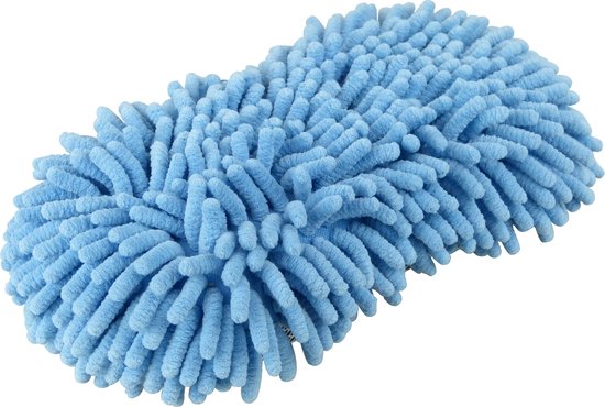 Blauwe spons met een gaas- en microvezeloppervlak.