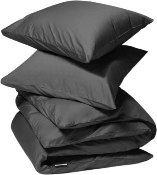 Dreamtextile Uni Satin Anthracite Housse de Couette Lit Simple 240x200/220cm + 2 Taies d'Oreiller - Satin de Katoen de Haute Qualité - Super Doux -