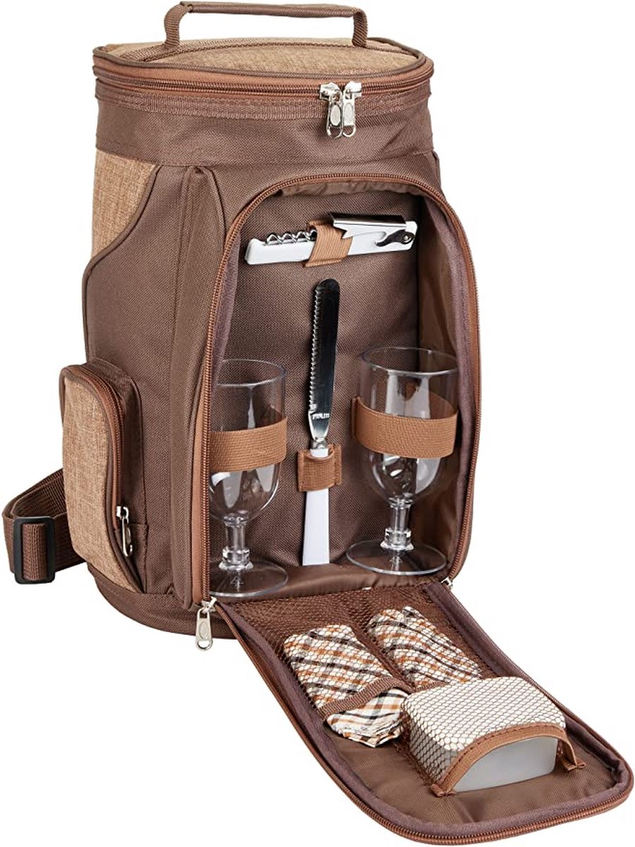 BRUBAKER Koeltas voor 2 flessen wijn en champagne tot 1,5 l, gevoerde wijnkoeltas - picknicktas geïsoleerd, thermotas - draagbaar met handvat