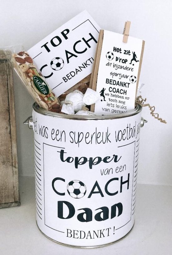 Coach bedanken voetbal Coachen bedankje Gepersonaliseerd blik gevuld met lekkers