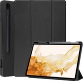 Case2go - Housse pour tablette compatible avec Samsung Galaxy Tab S8 Plus (2022) - 12,4 pouces - TPU flexible - Tri-Fold Book Case - Avec porte-crayon - Zwart
