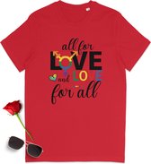 T-shirt Gay Pride - T-shirt Pride - All for Love - T-shirt femme avec imprimé - T-shirt homme avec imprimé Pride - Chemise Unisex Pride - Tailles unisexes : SML XL XXL XXXL - Couleurs du t-shirt : Wit, jaune, orange et rouge.