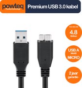 Powteq - 3 meter premium USB 3.0 kabel - USB A naar micro USB 3.0