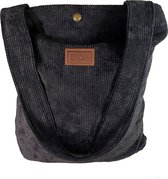 ByKay Mommy Bag Ribstof - Gevoerde Luiertas met Druksluiting - Stevig, Zacht & Wasbaar - 40x47cm Shopper Formaat - Geschikt voor Laptop tm 15" - Smokey Black