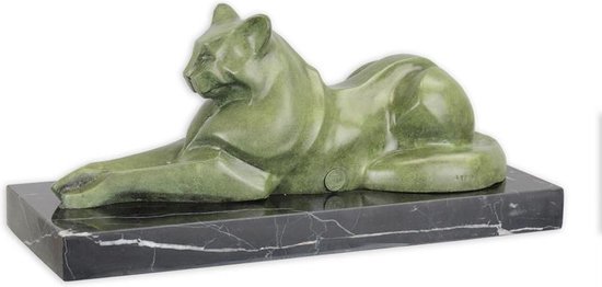 Bronzen sculptuur - Liggende kat - Modernistisch beeld - 15,8 cm hoog