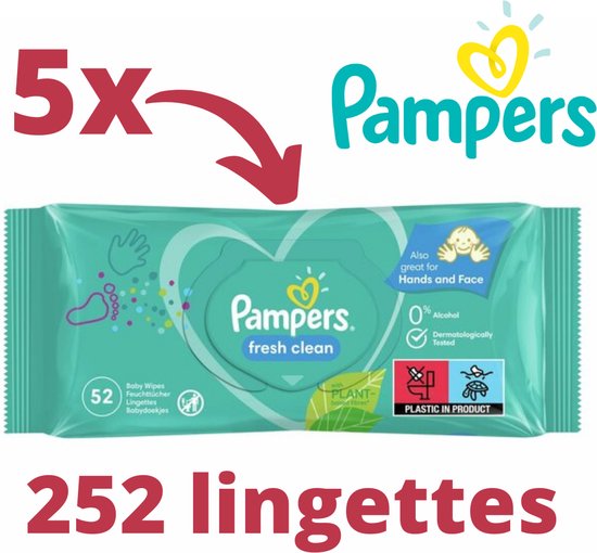 Lingettes Bebe Pampers - 5x 52 pièces - Pack de valeur - Lingettes Bebe Waterwipes Alternative - Corps