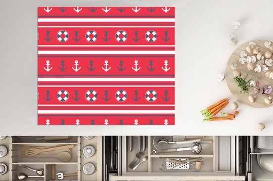 KitchenYeah® Inductie beschermer 60x52 cm - Anker - Reddingsboei - Marine - Matroos - Patronen - Kookplaataccessoires - Afdekplaat voor kookplaat - Inductiebeschermer - Inductiemat - Inductieplaat mat