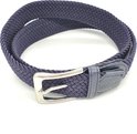 Ceinture tressée bleu marine avec boucle argentée et passant en cuir bleu marine.