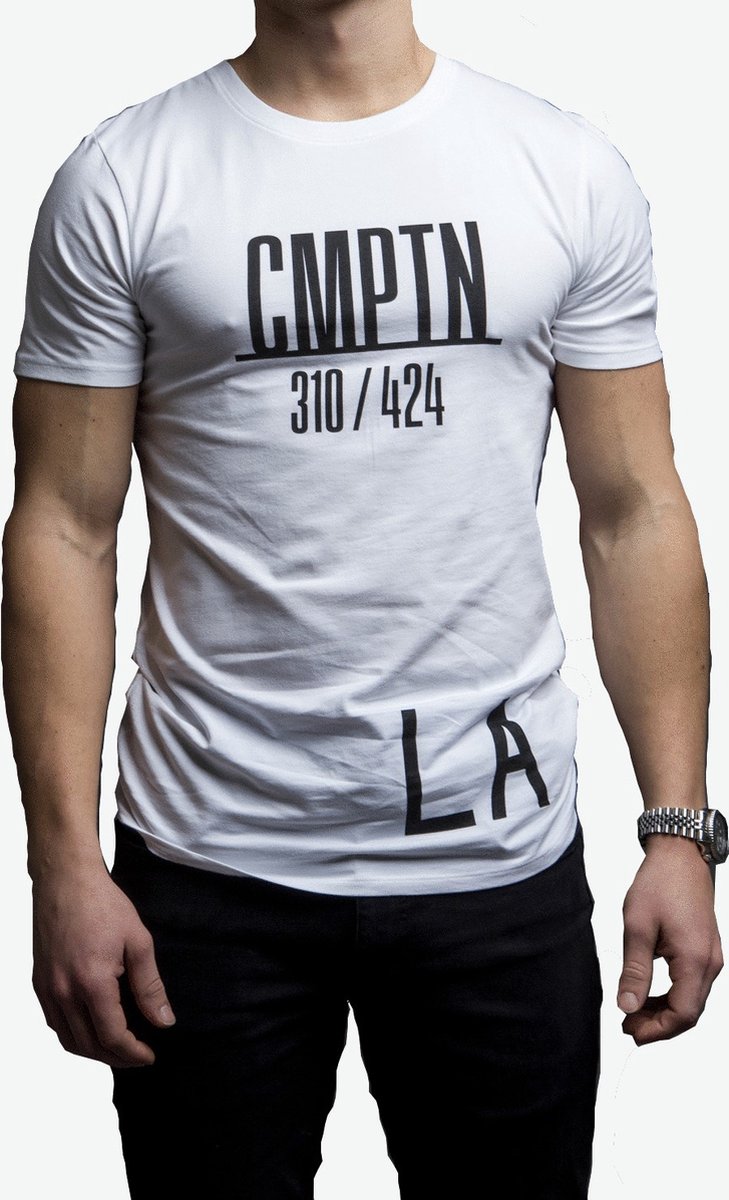 DMNDBK AMSTERDAM - Heren slim fit t-shirt - wit - CMPTN LA - Maat M