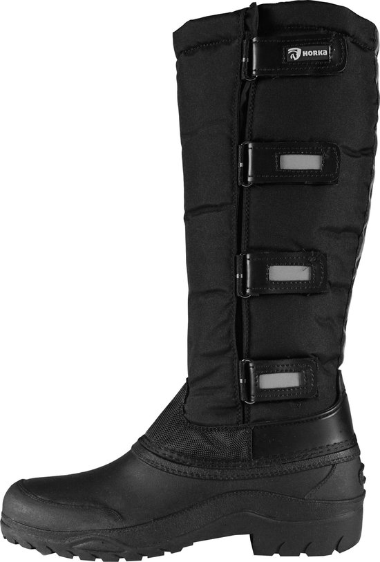 Botte d'hiver Horka noire avec boucles et détails réfléchissants.