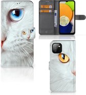 GSM Hoesje Geschikt voor Samsung Galaxy A03 Bookcover Case Witte Kat