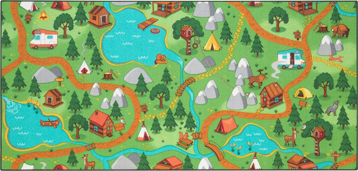 Carpet Studio Hiking Speelkleed - 95x200cm - Vloerkleed Kinderkamer - Speelmat - Anti-slip Speeltapijt - Verkeerskleed