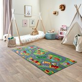 Carpet Studio Little Village Speelkleed - Speelmat 95x200cm - Vloerkleed Kinderkamer - Anti-slip Speeltapijt - Verkeerskleed - Rood/Groen