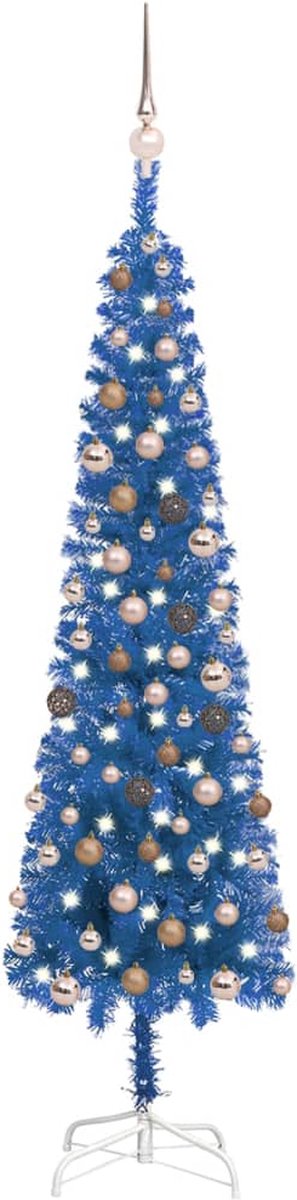 VidaLife Kerstboom met LED's en kerstballen smal 180 cm blauw