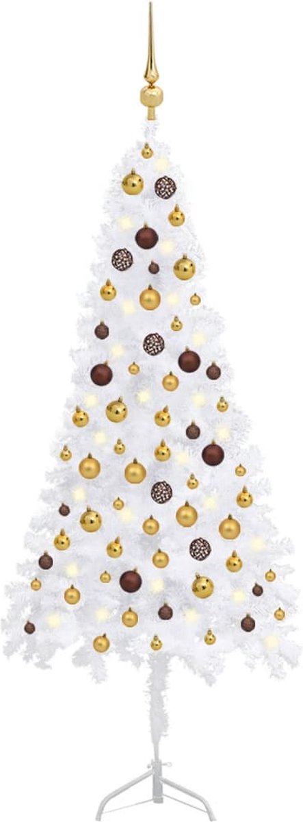 VidaLife Kunstkerstboom met LED's en kerstballen hoek 150 cm PVC wit