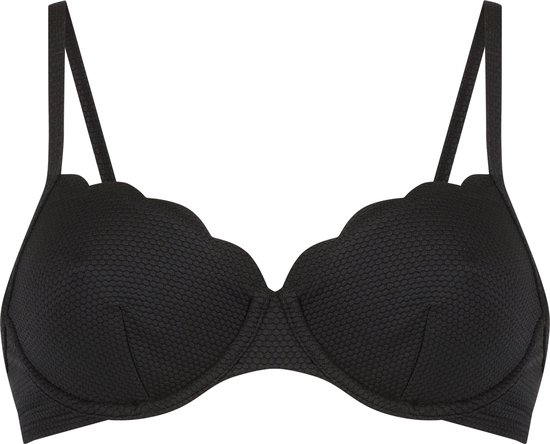 Hunkemöller Dames Badmode Niet-voorgevormde beugel bikinitop Scallop - Zwart - maat F80