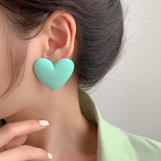 Boucle d'oreille coeur - Boucle d'oreille coeur vert clair - Boucles d' oreilles... | bol