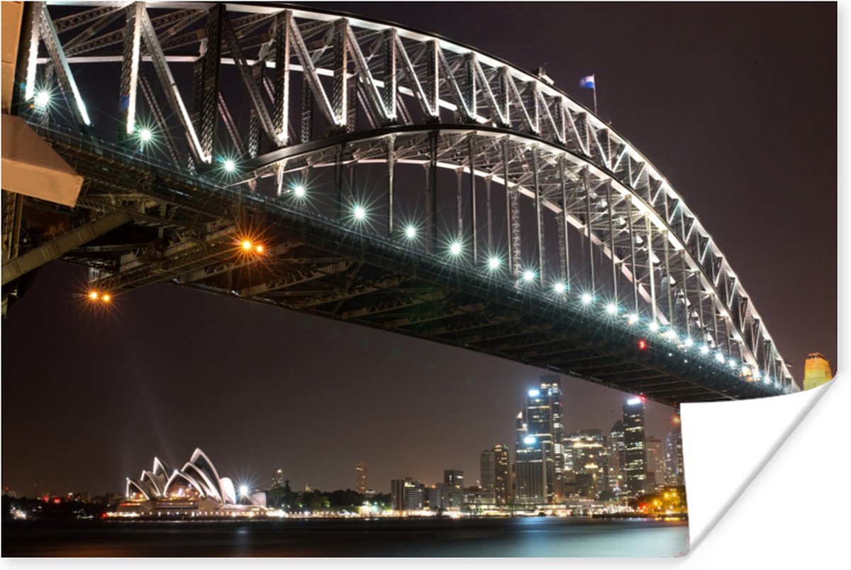 Poster Brug - Nacht - Skyline - 60x40 cm