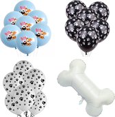 20-delige honden ballonnen set Happy Dog zwart wit blauw - hond - dog - ballon - hondenbot - huisdier - decoratie - blauw