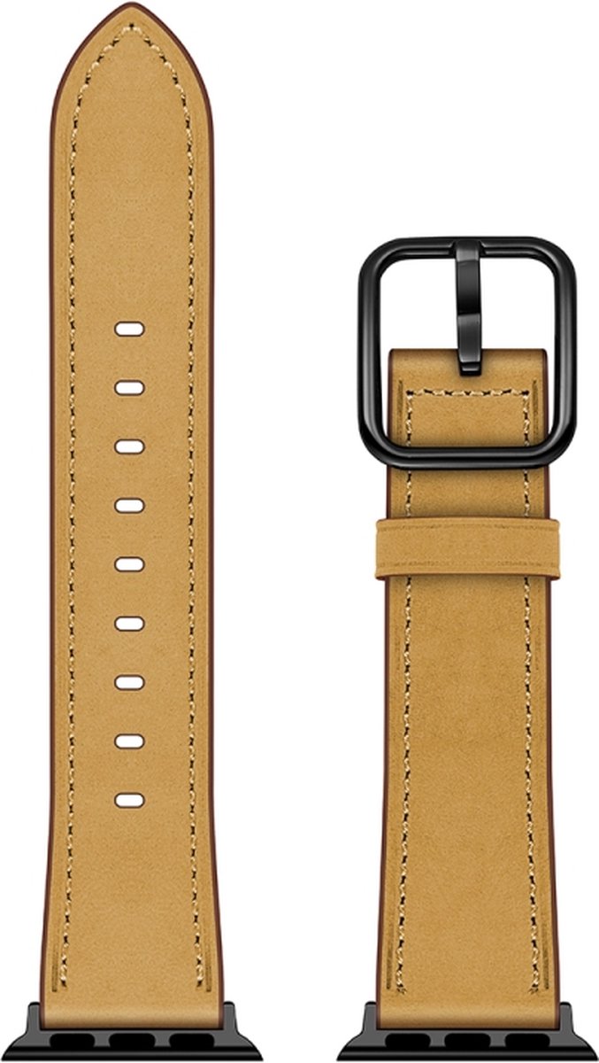 Leren bandje - geschikt voor Apple Watch series 1/2/3/4/5/6/7/8/9/10/11/ SE (1,2,3) / Ultra (1,2,3) met maat 44 mm / 45 mm / 46 mm / 49 mm - geelbruin