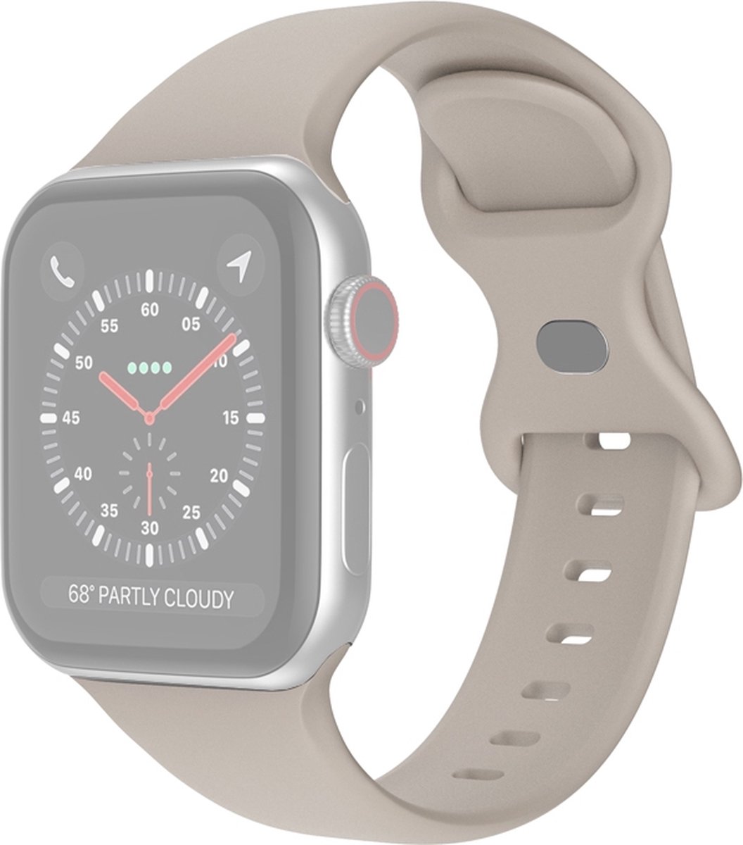Siliconen bandje - geschikt voor Apple Watch Series 1/2/3/4/5/6/7/8/9/SE/SE 2 met case size 38 mm / 40 mm / 41 mm en Watch 10 (42 mm) - maat S/M - steengrijs op Prijzenvolger.com
