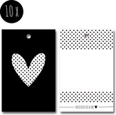 10x Label / Kaartje van karton / Cadeaulabels | HARTJE | 85 x 55 mm | zwart-wit