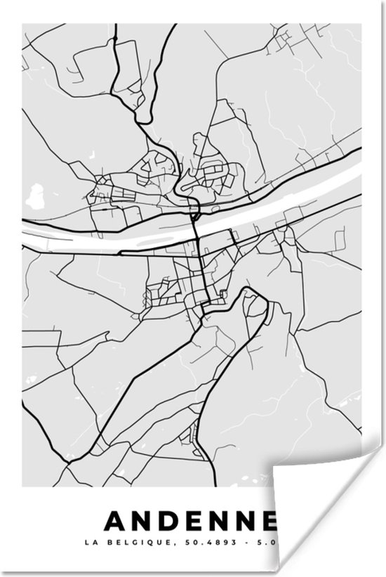 Poster Zwart Wit – België – Plattegrond – Stadskaart – Kaart – Andenne ...